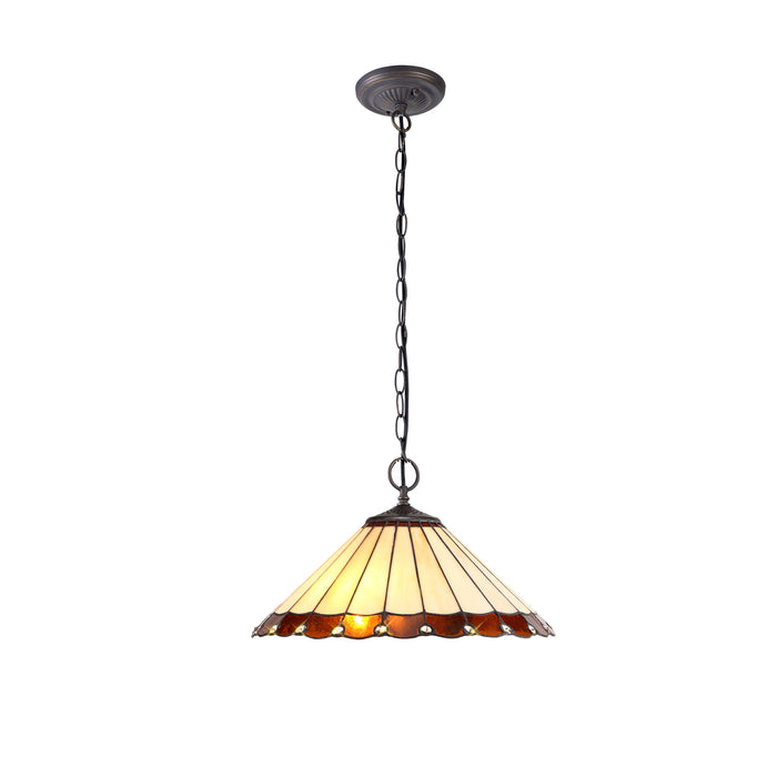 Regal Lighting SL-1211 2 Light 40cm Tiffany Pendant  Amber And Cream With Clear Crystal Shade