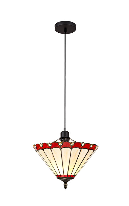 Regal Lighting SL-1204 1 Light 30cm Tiffany Uplighter Pendant Red And Cream With Clear Crystal Shade