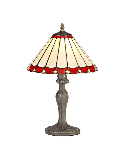 Regal Lighting SL-1202 1 Light Curved Tiffany Table Lamp 30cm Red And Cream With Clear Crystal Shade