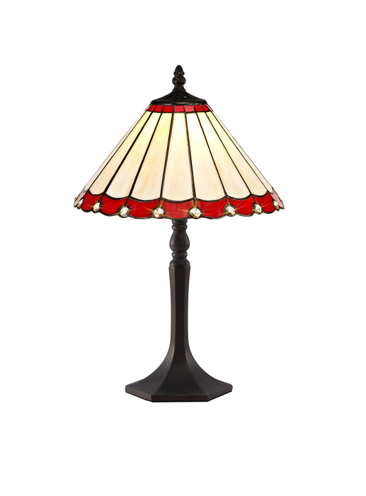 Regal Lighting SL-1201 1 Light Octagonal Tiffany Table Lamp 30cm Red And Cream With Clear Crystal Shade