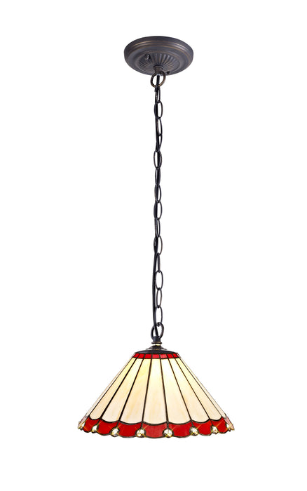 Regal Lighting SL-1200 1 Light 30cm Tiffany Pendant  Red And Cream With Clear Crystal Shade