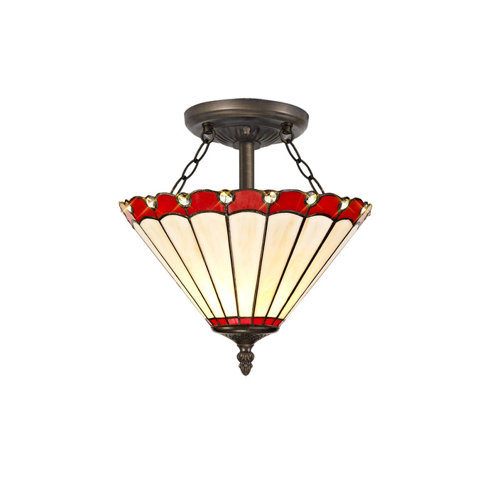 Regal Lighting SL-1197 2 Light 30cm Tiffany Uplighter Semi Flush Red And Cream With Clear Crystal Shade