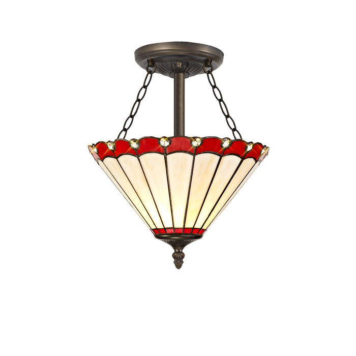 Regal Lighting SL-1196 3 Light 30cm Tiffany Uplighter Semi Flush Red And Cream With Clear Crystal Shade