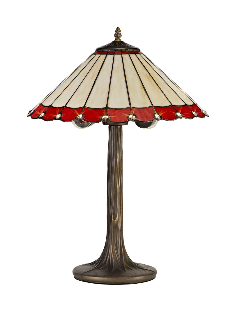 Regal Lighting SL-1193 2 Light Tree Tiffany Table Lamp 40cm Red And Cream With Clear Crystal Shade