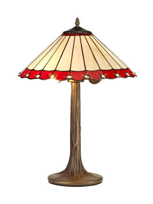 Regal Lighting SL-1193 2 Light Tree Tiffany Table Lamp 40cm Red And Cream With Clear Crystal Shade