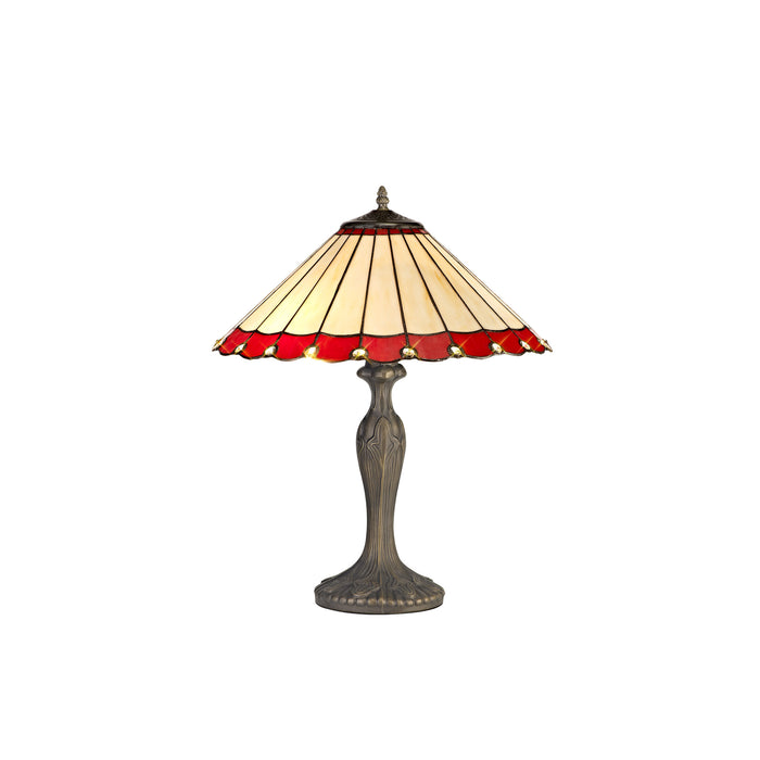 Regal Lighting SL-1192 2 Light Curved Tiffany Table Lamp 40cm Red And Cream With Clear Crystal Shade