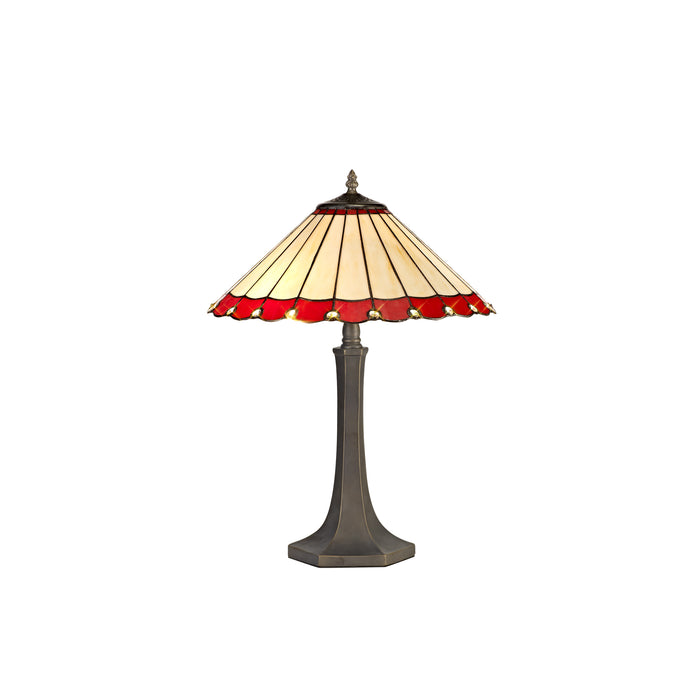 Regal Lighting SL-1191 2 Light Octagonal Tiffany Table Lamp 40cm Red And Cream With Clear Crystal Shade