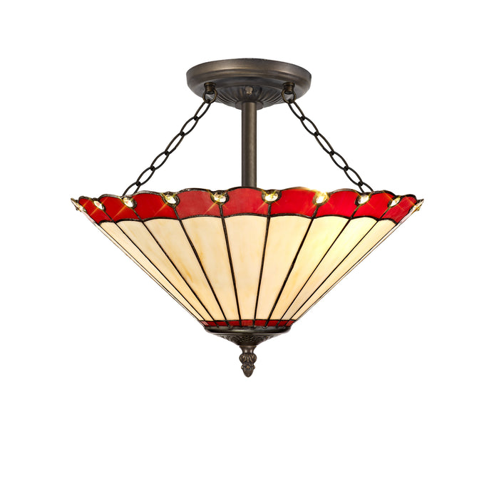 Regal Lighting SL-1187 3 Light 40cm Tiffany Uplighter Semi Flush Red And Cream With Clear Crystal Shade