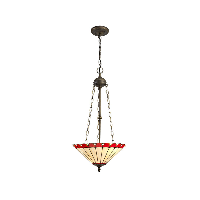 Regal Lighting SL-1186 3 Light 40cm Tiffany Uplighter Pendant Red And Cream With Clear Crystal Shade