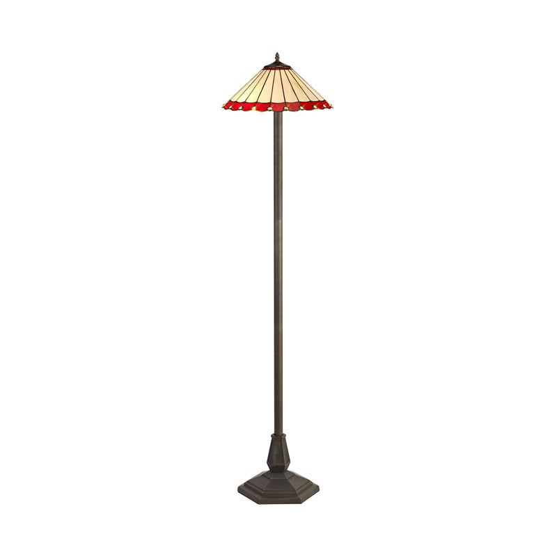 Regal Lighting SL-1185 2 Light Octagonal Tiffany Floor Lamp 40cm Cream And Red With Clear Crystal Shade