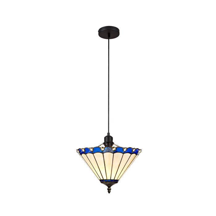 Regal Lighting SL-1182 1 Light 30cm Tiffany Uplighter Pendant  Blue And Cream With Clear Crystal Shade