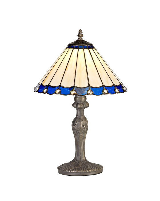 Regal Lighting SL-1180 1 Light Curved Tiffany Table Lamp 30cm Blue And Cream With Clear Crystal Shade