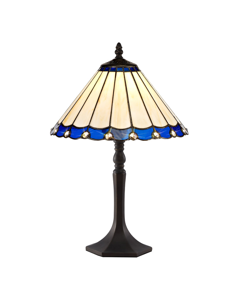 Regal Lighting SL-1179 1 Light Octagonal Tiffany Table Lamp 30cm Blue And Cream With Clear Crystal Shade