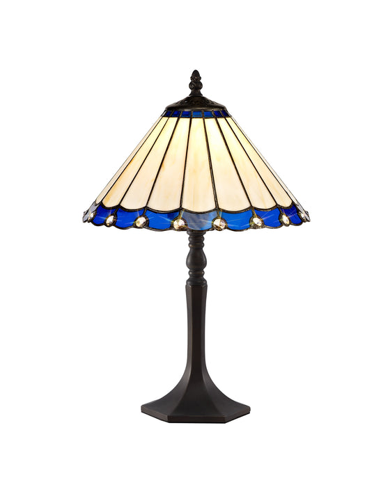 Regal Lighting SL-1179 1 Light Octagonal Tiffany Table Lamp 30cm Blue And Cream With Clear Crystal Shade