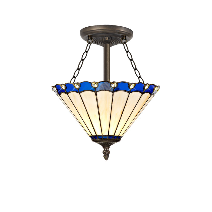 Regal Lighting SL-1174 3 Light 30cm Tiffany Uplighter Semi Flush Blue And Cream With Clear Crystal Shade