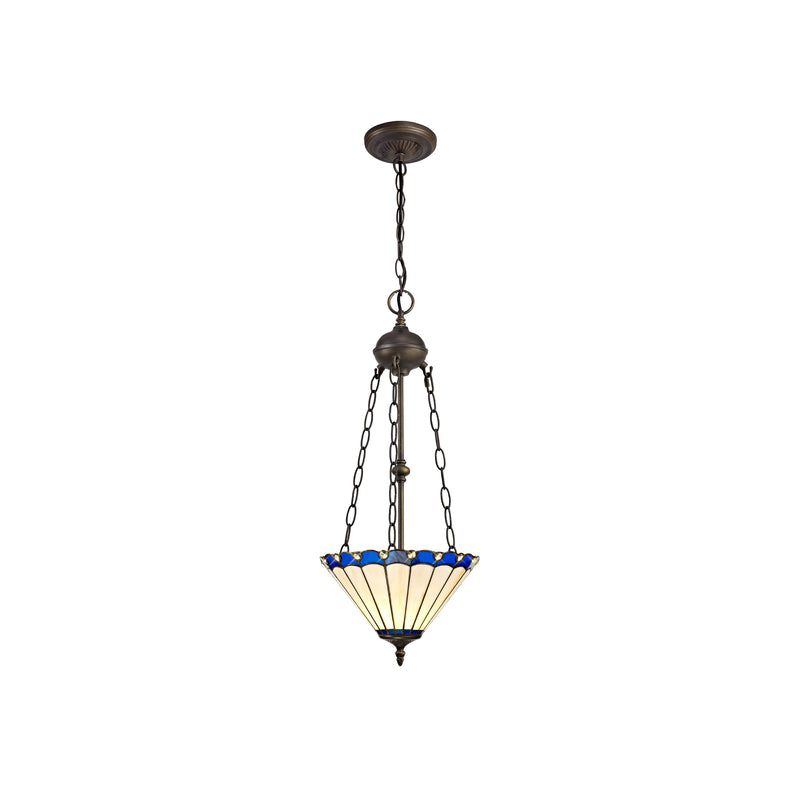 Regal Lighting SL-1173 2 Light 30cm Tiffany Uplighter Pendant Blue And Cream With Clear Crystal Shade