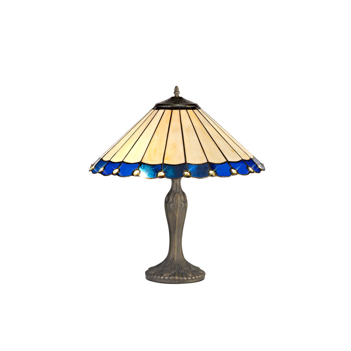 Regal Lighting SL-1170 2 Light Curved Tiffany Table Lamp 40cm Blue And Cream With Clear Crystal Shade
