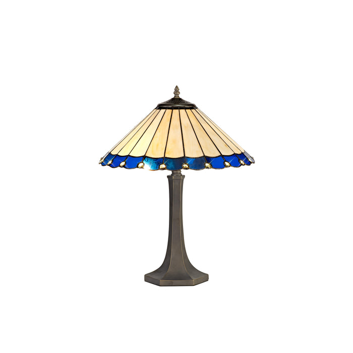 Regal Lighting SL-1169 2 Light Octagonal Tiffany Table Lamp 40cm Blue And Cream With Clear Crystal Shade