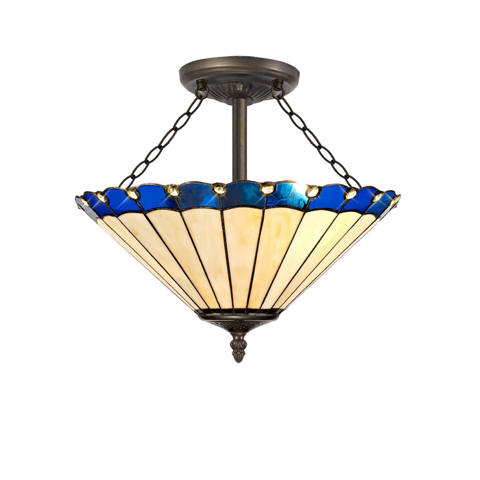 Regal Lighting SL-1165 3 Light 40cm Tiffany Uplighter Semi Flush Blue And Cream With Clear Crystal Shade