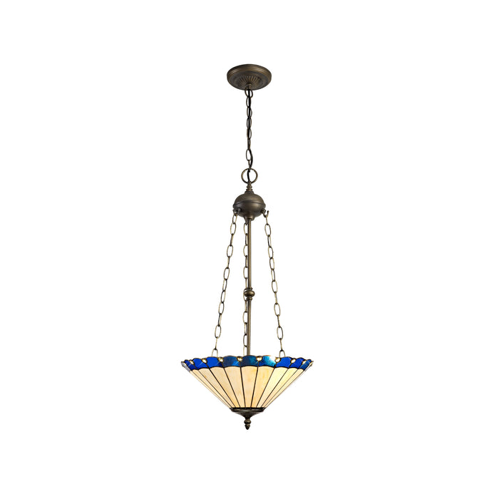 Regal Lighting SL-1164 3 Light 40cm Tiffany Uplighter Pendant Blue And Cream With Clear Crystal Shade