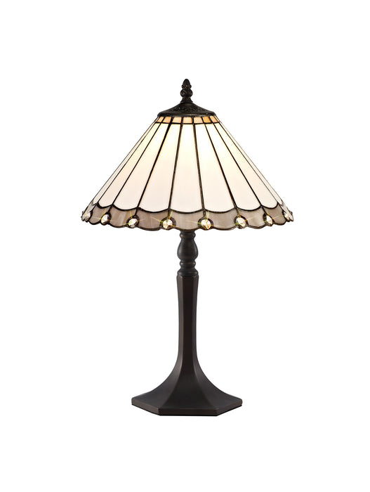 Regal Lighting SL-1157 1 Light Octagonal Tiffany Table Lamp 30cm Grey And Cream With Clear Crystal Shade