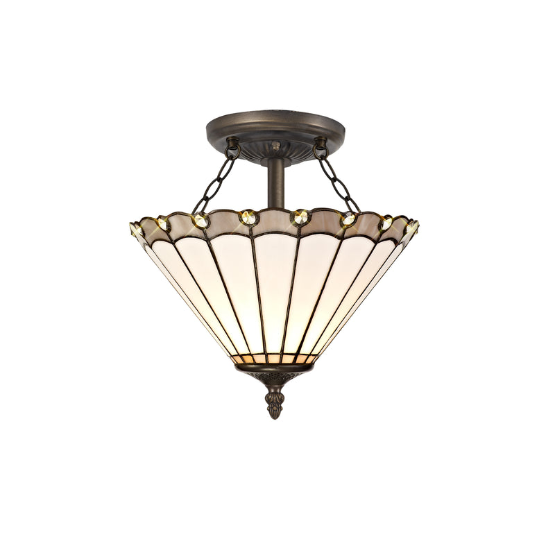 Regal Lighting SL-1153 2 Light 30cm Tiffany Uplighter Semi Flush Grey And Cream With Clear Crystal Shade