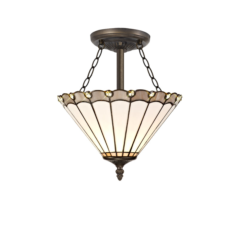 Regal Lighting SL-1152 3 Light 30cm Tiffany Uplighter Semi Flush Grey And Cream With Clear Crystal Shade
