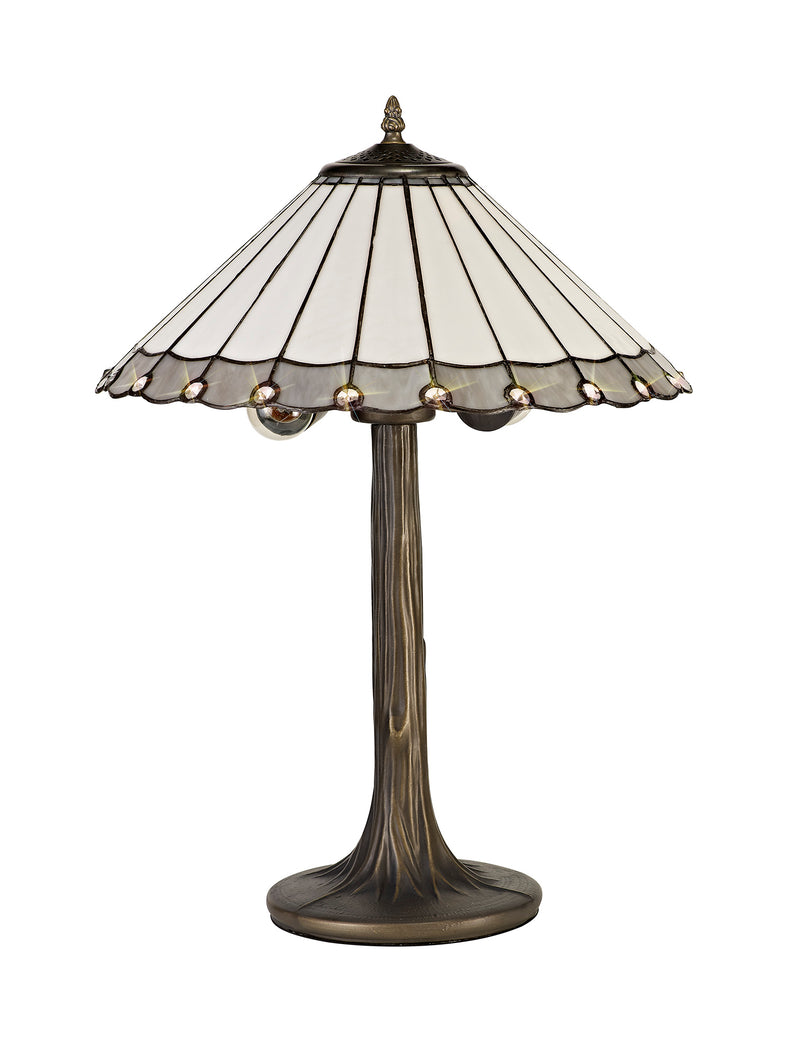Regal Lighting SL-1149 2 Light Tree Tiffany Table Lamp 40cm Grey And Cream With Clear Crystal Shade