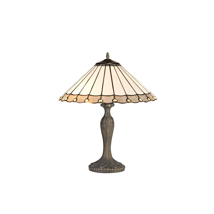 Regal Lighting SL-1148 2 Light Curved Tiffany Table Lamp 40cm Grey And Cream With Clear Crystal Shade