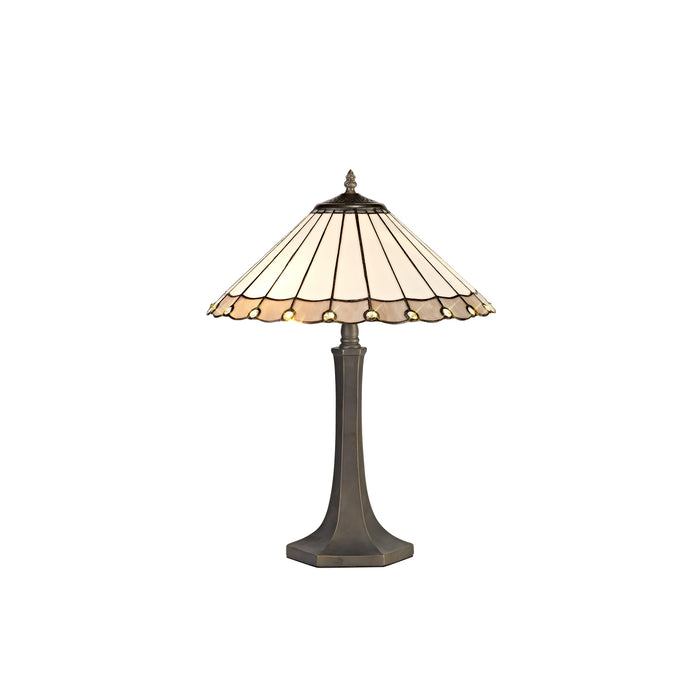 Regal Lighting SL-1147 2 Light Octagonal Tiffany Table Lamp 40cm Grey And Cream With Clear Crystal Shade