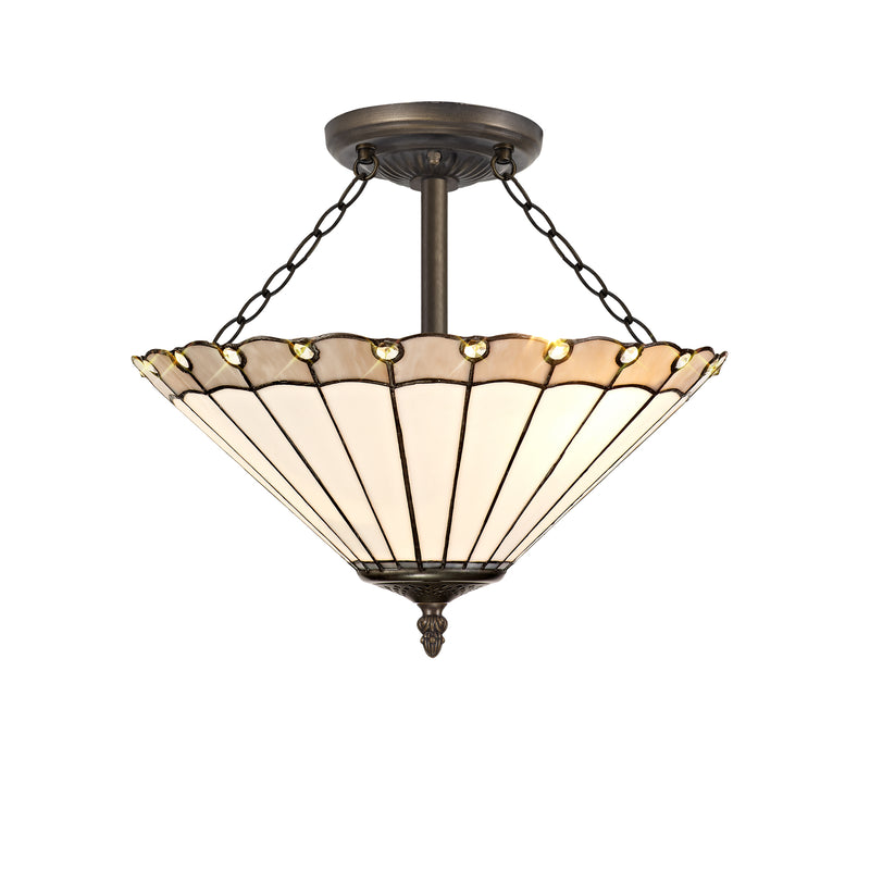 Regal Lighting SL-1143 3 Light 40cm Tiffany Uplighter Semi Flush Grey And Cream With Clear Crystal Shade