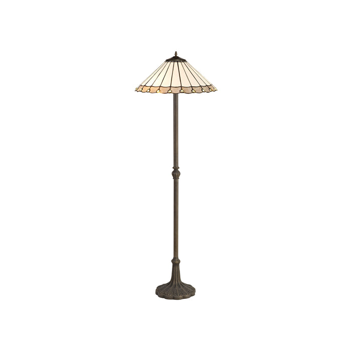 Regal Lighting SL-1140 2 Light Leaf Tiffany Floor Lamp 40cm Cream And Grey With Clear Crystal Shade
