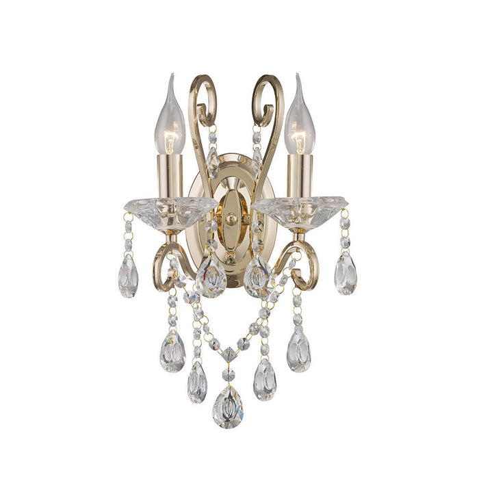Diyas Vela Wall Lamp Switched 2 Light E14 French Gold/Crystal • IL32062