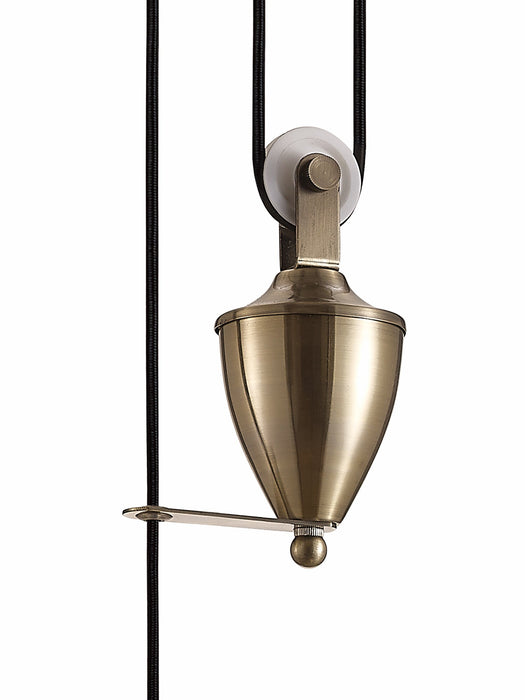 Deco Wellington Pulley System Pendant 1 Light E27 Antique Brass • D0147
