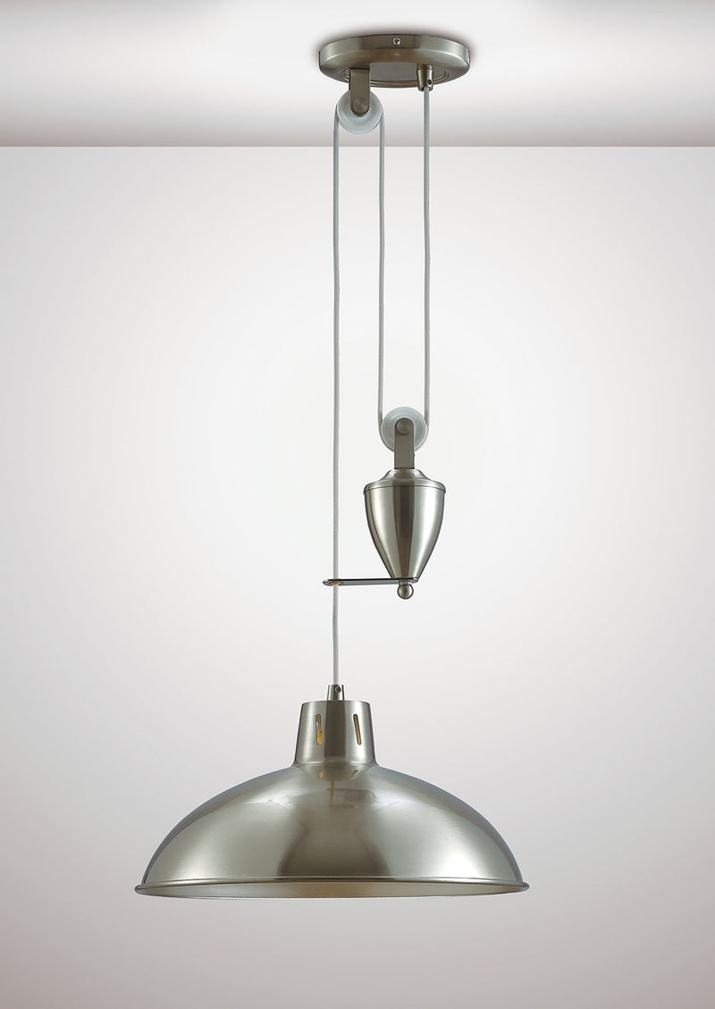 Deco Wellington Pulley System Pendant 1 Light E27 Satin Nickel • D0148