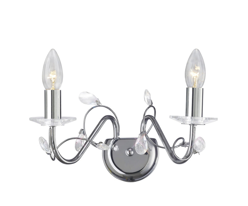 Diyas Willow Wall Lamp WITHOUT SHADE 2 Light E14 Polished Chrome/Crystal • IL31212