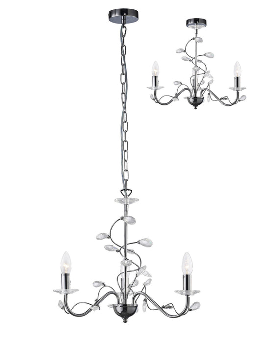 Diyas Willow Pendant WITHOUT SHADE 3 Light E14 Polished Chrome/Crystal • IL31213