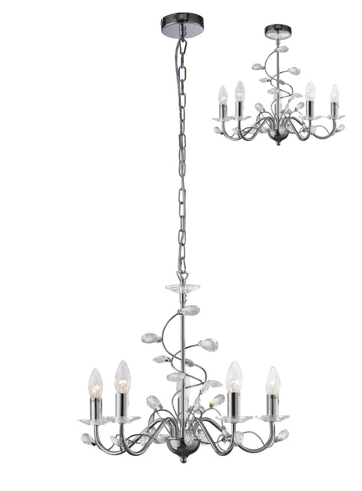 Diyas Willow Pendant WITHOUT SHADE 5 Light E14 Polished Chrome/Crystal • IL31215