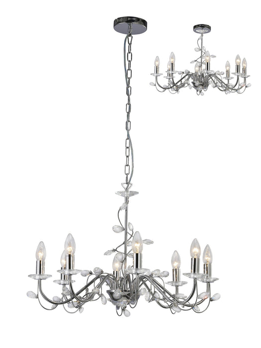 Diyas Willow Pendant WITHOUT SHADE 8 Light E14 Polished Chrome/Crystal • IL31218