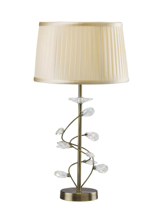Diyas Willow Table Lamp With Cream Shade 1 Light E27 Antique Brass/Crystal • IL31220