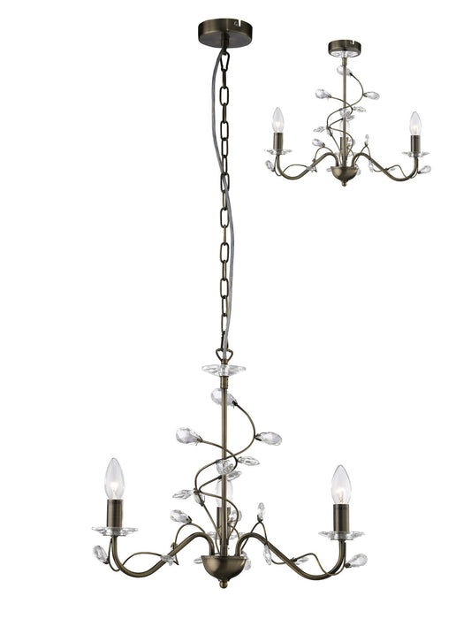 Diyas Willow Pendant WITHOUT SHADE 3 Light E14 Antique Brass/Crystal • IL31223