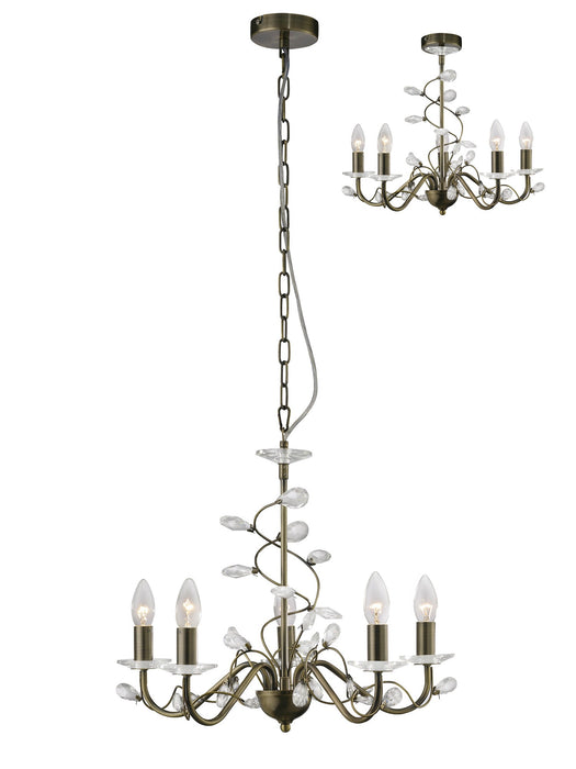 Diyas Willow Pendant WITHOUT SHADE 5 Light E14 Antique Brass/Crystal • IL31225