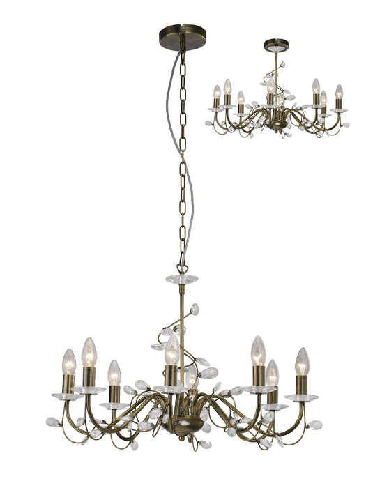 Diyas Willow Pendant WITHOUT SHADE 8 Light E14 Antique Brass/Crystal • IL31228