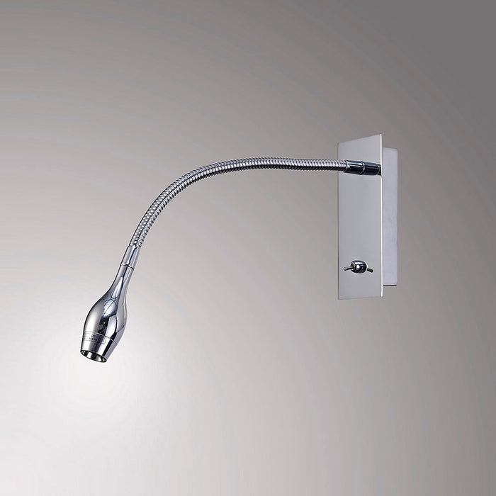 Deco Winslow 3W LED Oval Head Wall Lamp With Flexible Arm, Beam 45 Deg, Switch On Base, Polished Chrome, 3yrs Warranty • D0182