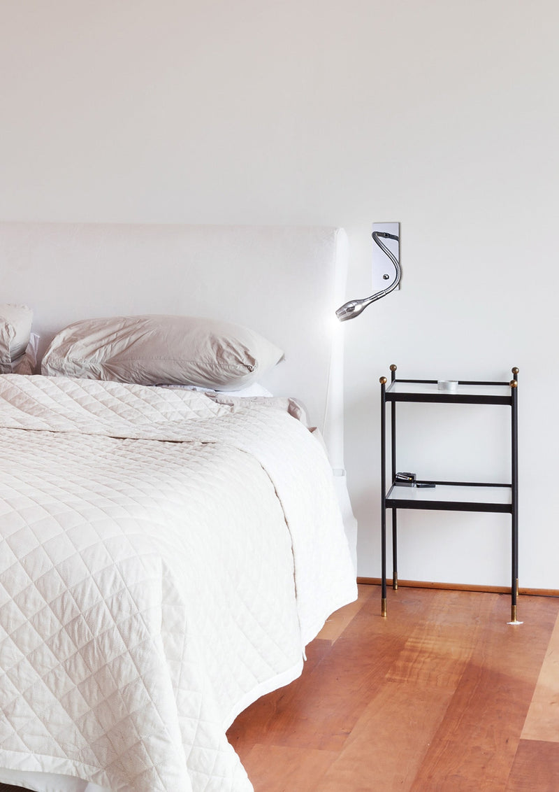 Deco Winslow 3W LED Cylinder Head Wall Lamp With Flexible Arm, Beam 45 Deg, Switch On Base, Satin Nickel, 3yrs Warranty • D0207