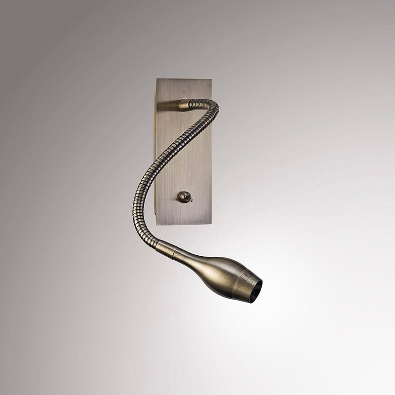 Deco Winslow 3W LED Oval Head Wall Lamp With Flexible Arm, Beam 45 Deg, Switch On Base, Antique Brass, 3yrs Warranty • D0183