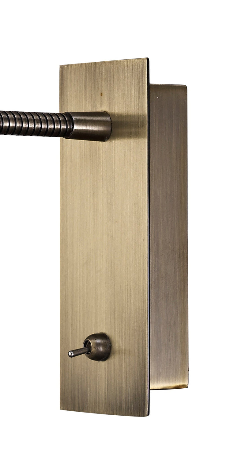 Deco Winslow 3W LED Oval Head Wall Lamp With Flexible Arm, Beam 45 Deg, Switch On Base, Antique Brass, 3yrs Warranty • D0183