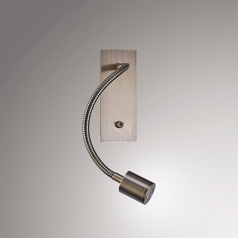 Deco Winslow 3W LED Cylinder Head Wall Lamp With Flexible Arm, Beam 45 Deg, Switch On Base, Antique Brass, 3yrs Warranty • D0195