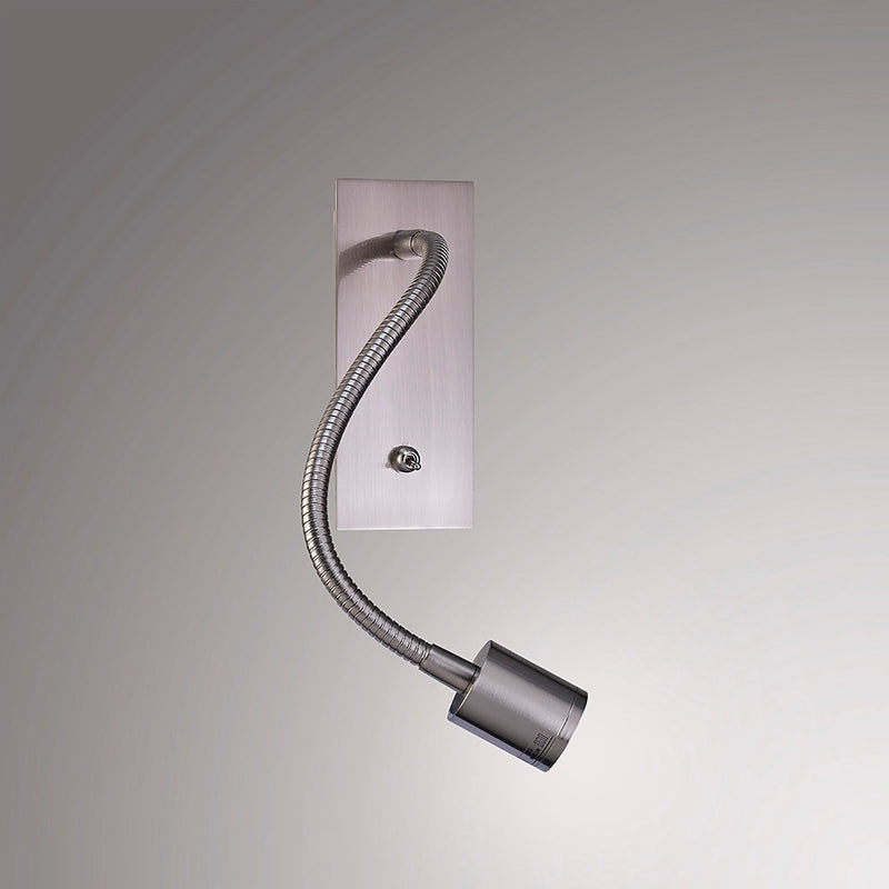 Deco Winslow 3W LED Cylinder Head Wall Lamp With Flexible Arm, Beam 45 Deg, Switch On Base, Satin Nickel, 3yrs Warranty • D0207