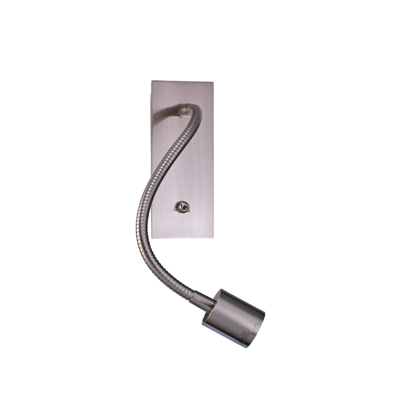 Deco Winslow 3W LED Cylinder Head Wall Lamp With Flexible Arm, Beam 45 Deg, Switch On Base, Satin Nickel, 3yrs Warranty • D0207